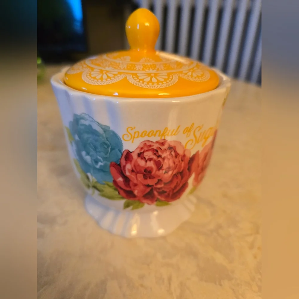The Pioneer Woman Spoonful of Sugar Stoneware Sugar Bowl Blossom Jubilee Floral